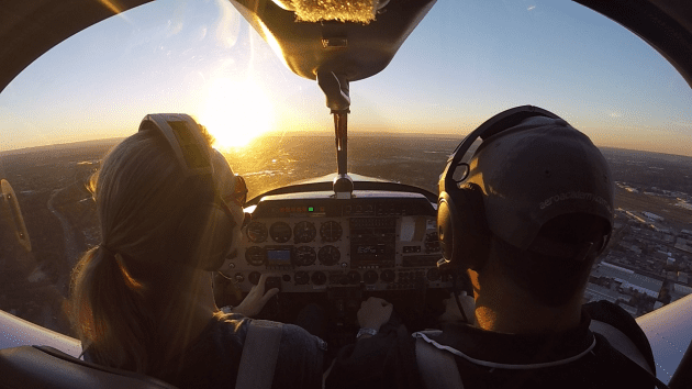 Flight training over Sydney at sunset