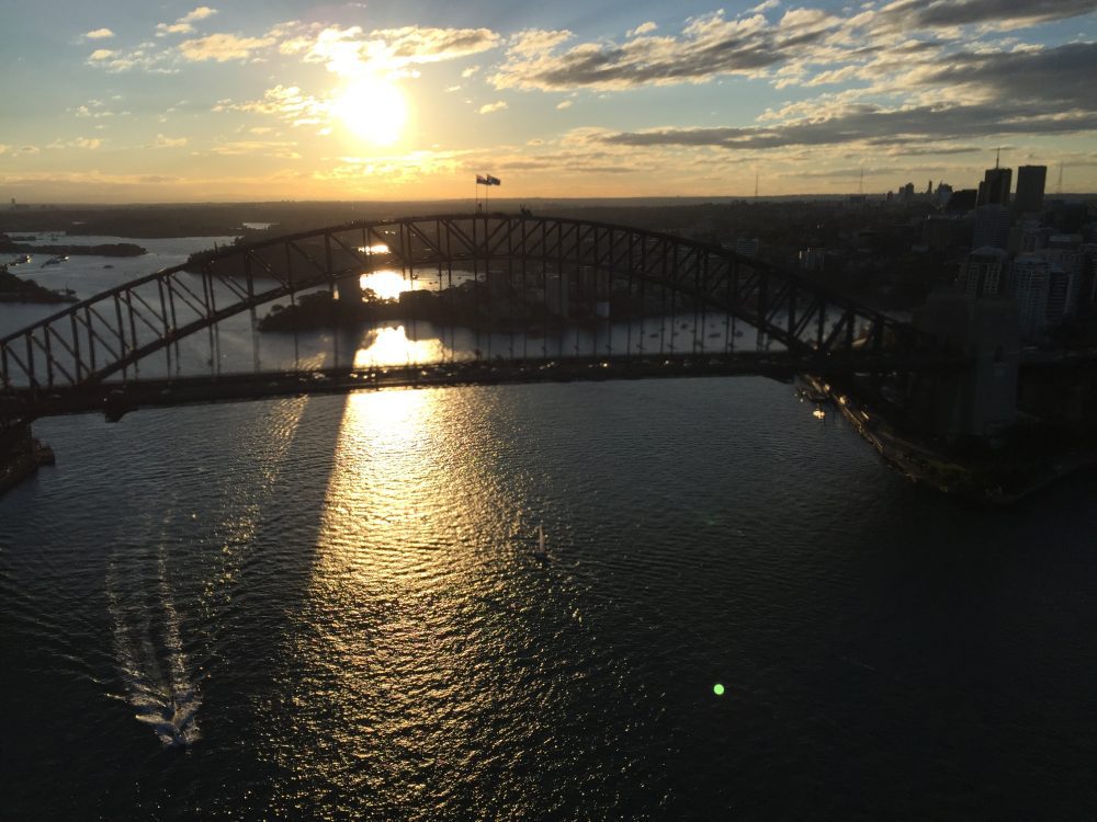 Sydney Harbour Bridge at dusk - twilight luxury scenic flight